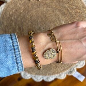 Alex and Ani Gold and Brown Beaded Bracelet Set